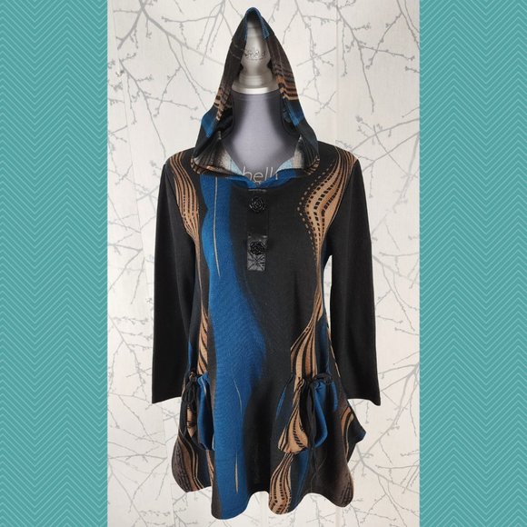 Lavena Abstract Printed Flowy Hooded Tunic - Picture 1 of 6